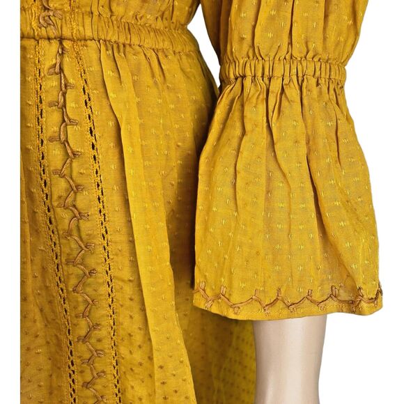 Tularosa Revolve Luna Off Shoulder Mini Dress LARGE Yellow Marigold Embroidered - Picture 5 of 10